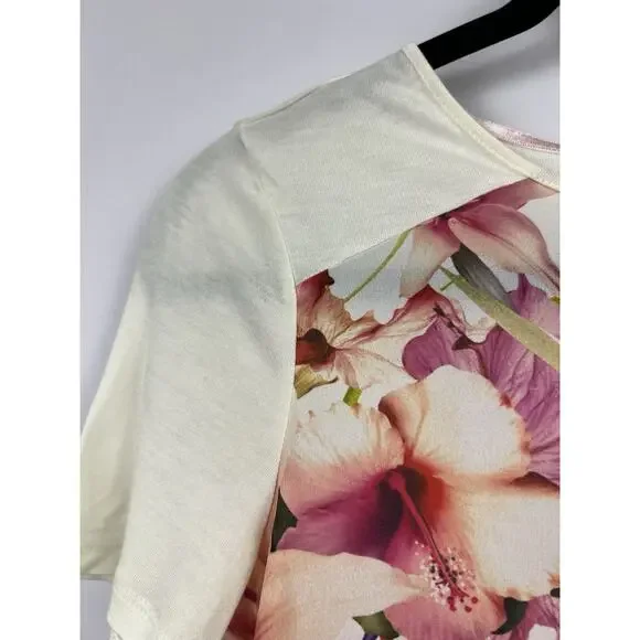 Ted Baker Renella Top, Floral Graphic, Ivory, Polyester Viscose Tee Blouse - Picture 5 of 8